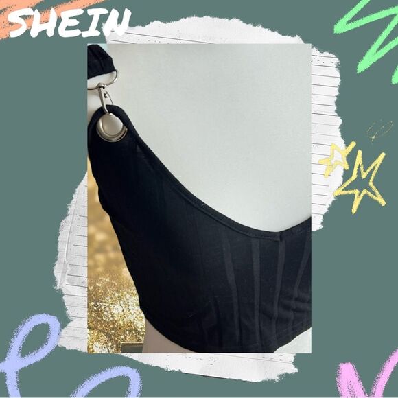 💝 Preowned Shein Black Crop Top Tank Top Shirt - Extra Small - Picture 4 of 7